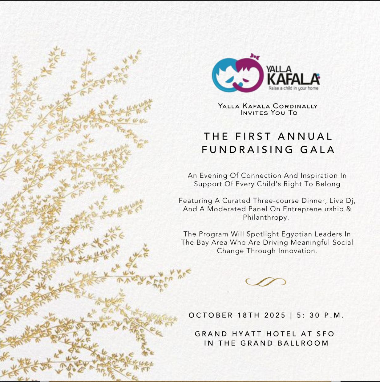YallaKafala Gala invitation card